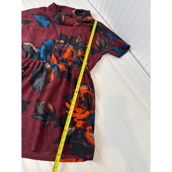 Kenneth Cole Silk Mini Dress Maroon Geometric Floral Vintage Styled Boho Size L - Picture 4 of 7